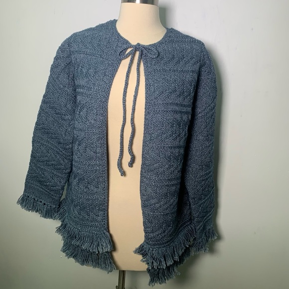 Current Elliott Blue Cable Knit Fringe Sweater Open Front, New w/ Tags, Size 1 - Picture 2 of 14